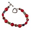 Bracelet - B29 - Handmade Fire-Polish, Glass and Pearl Beads - Round Shape - Toggle Closure ~ Red & Gold
