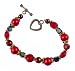 Bracelet - B29 - Handmade Fire-Polish, Glass and Pearl Beads - Round Shape - Toggle Closure ~ Red & Gold