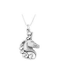 Sterling Silver One Sided Mystical Unicorn Head Necklace