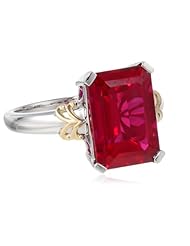S&G Sterling Silver and 14k Yellow Gold Emerald Cut Created Ruby Ring