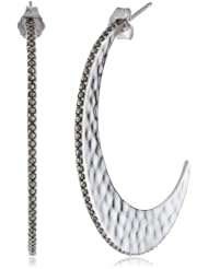 Judith Jack "Silver Halo" Sterling Silver and Marcasite Hammered Hoop Earrings