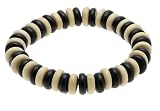Mens Surf Style Black & Cream Wood Bead Beads Wristband Bracelet