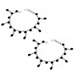 Sterling Silver Black Onyx Gemstone Anklet Pair 10.5 Inches
