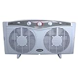 Optimus F-5285 8 inch Electrically Reversible Twin 3-Speed Window Fan with Thermostat, white