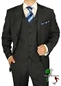 Gino Valentino Vested Mens Suit Made in Italy Australian Worsted Merino Wool / Silk 150's Canvas Front Jacket + Flat Front Pants + Vest 3 Button 3pc Three Button Business Suit Charcoal Stripe