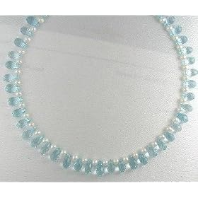 Aquamarine Necklaces Cultured Pearls with Tear Drops Aquamarine Beads Beaded... by Gino