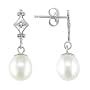 10K White Gold .01 ctw Diamond and 7-7.5mm Cultured Freshwater Pearl Earrings