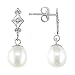 10K White Gold .01 ctw Diamond and Pearl Drop Earrings