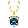 14k Gold Plated Double-Stranded Fashion Necklace with Blue Topaz Pendant- 16"