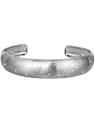 Silver Rhodium Plated Polish Textured Round Domed Cuff Bangle With Stardust