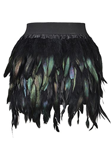 Persun Women Mid Waist A-Line Mini Feather Skirt