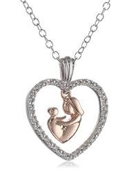 Silver and 10K Rose Gold Mom and Baby Diamond Pendant Necklace, 18" (0.06cttw, I-J Color, I2 Clarity)