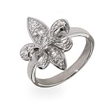 Eve's Addiction Sterling Silver CZ Fleur De Lis Ring