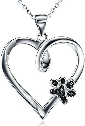 925 Sterling Silver Puppy Paw with Cubic Zircon Eternity Love Heart Pendant Necklace 18"Christmas Gift