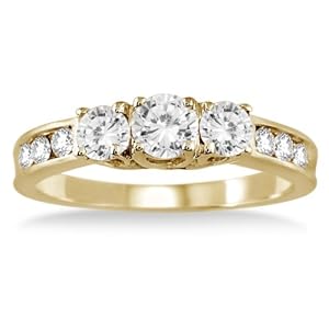 1.00 Carat Diamond Three Stone Ring in 10K Yellow Gold