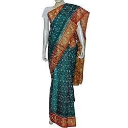 Cotton Sari Printed Indian Wrap Dress Green