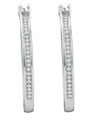 10K White Gold 0.15CT White Diamond Round Cut Pave Hoops