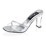 3 1/4 Inch Sexy Low Heel Shoe Women's Dress Shoes Square Heel Slide With Rhinstones CLEARANCE