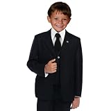 Johnnie Lene Pinstripe Black Suit W/black Tie for Boys From Baby to Teen