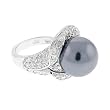 Sterling Silver Ring with Large Light Grey Pearl / CZs - Ring Sizes: 5-9