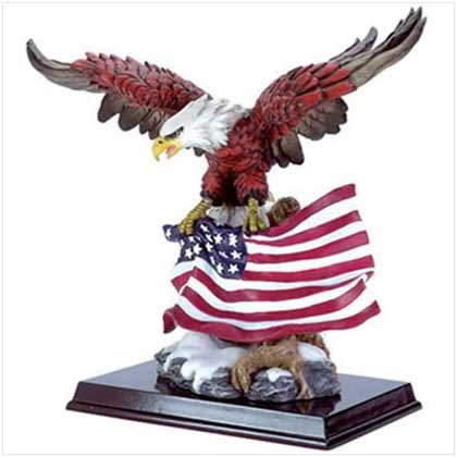 Patriotic American Flag Flying Eagle Wood Base Statue [Kitchen]