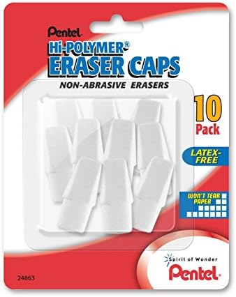 Pentel Hi-Polymer Non-Abrasive Eraser Caps White, 20 Each