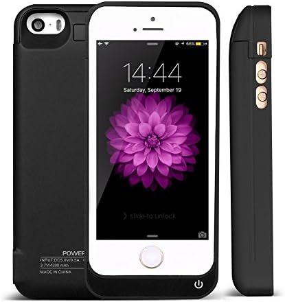 Battery Case for iPhone 5/5S/5C/SE , Lubar Battery Case for iPhone 5s - iPhone Portable Charger for iPhone 5S Charging Case-4200mAh Capacity(Black) +1 Pcs Glass Screen Protector