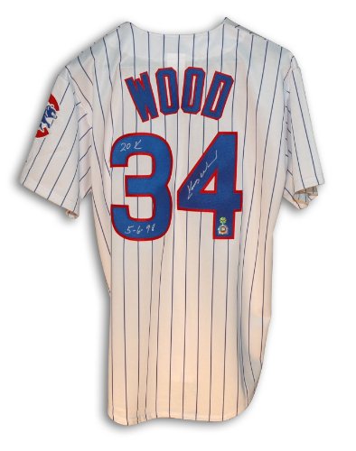 Kerry Wood Autographed Chicago Cubs Pinstripe Jersey Inscribed 