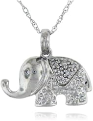 10k White Gold Diamond Elephant Pendant, Birthstone of April, .07cttw. 18" Gold Chain Included