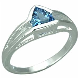 Buy .75 Carat Trillion Cut Genuine London Blue Topaz Sterling Silver Ring by Peora
