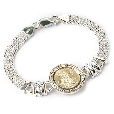 Sterling Silver / 14K Gold 7.5 2008 Gold American Eagle Coin Bracelet