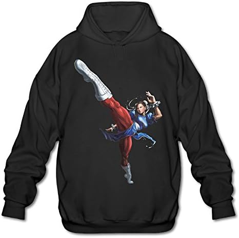 Shehe Men's Street Fight Chun Li Trendy Sweatshirt XL Black