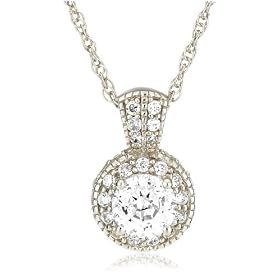 Platinum Overlay Sterling Silver "100 Facets Collection" Round Cubic Zirconia Antique-Style Pendant