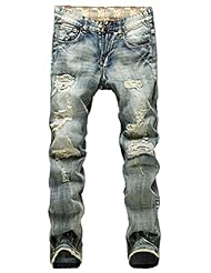 Apparel: Mens Distressed Ripped Slim Jeans A953 Blue 32