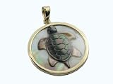 Black Mother Of Pearl Sleeping Turtle Pendant. 14k Gold