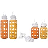 Lifefactory Glass Baby Bottle Starter Kit, Unisex Orge/Yellow, 9 Ounce & 4 Ounce