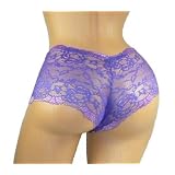 Womens Sexy Soft Stretch Lace Low Rise Boyshorts - Runs Small - Large Size 6 - 8 Purple Pink Trim