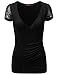 Doublju Women's Laced Short Sleeve Surplice Wrap T Shirts