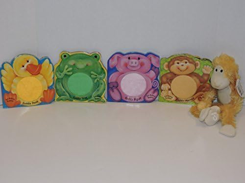 Touch and Feel Pot-Bellied Buddies Learning Board Books (Cuddly Frog, Duck, Piglet, &amp; Monkey) with Bonus Fuzzy Friends Stuffed Monkey Animal (colors vary)