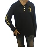 Womens Baby Phat black long sleeve collared top. 100% authentic hip-hop brand name top with 3 large gold embroidered logos on front and sleeves. Very sharp urban designer top with excellent cutting and gold button on collar.