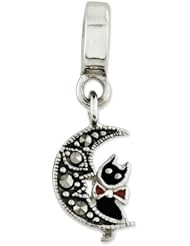 Sterling Silver Reflections Marcasite Cat & Moon Dangle Bead