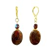 Earrings - E339 - Genuine Red Pietersite Gemstone and Fire Polished Glass Beads ~ Oval