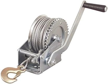 2000lb 1 Ton Hand Crank Steel Gear Cable Wire Winch Boat ATV Trailer w/Hook