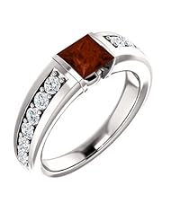 14K White Gold 5.00x5.00mm Princess Cut Mozambique Garnet and Diamond Ring -- LIFETIME WARRANTY