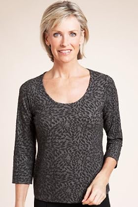 Classic Collection Scoop Neck Petal Jacquard Stretch Top