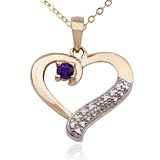 18k Yellow Gold Plated Sterling Silver Genuine Amethyst and Diamond Accent Open Heart Pendant, 18