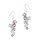 Sterling Silver Multi Colored Genuine Swarovski Elements Linear Drop Earrings
