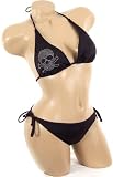 Cute Sexy Black Bikini Studded Bling Skull Punk Studs Design Swimsuit Tie Side Bottoms Bathing Suit