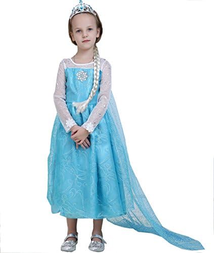 HYS Fashion Girls Snow Queen Elsa Costume Snow Princess Dresses (US-5/6, Elsa3)