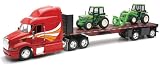 Peterbilt Truck with Flatbed Trailer and 2 Farm Tractors: Diecast and Plastic Model - 1:32 scale